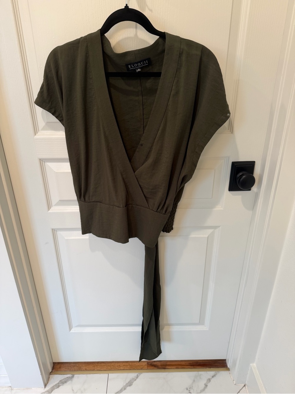Eloquii Olive Wrap-Front Short Sleeve Blouse plus 20